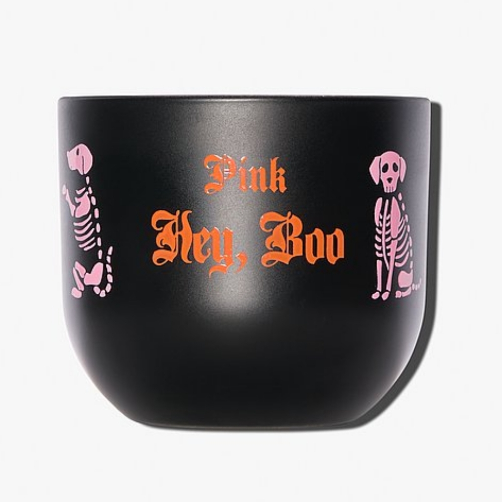 Victoria's Secret PINK Pumpkin Spice Scented Candle with Pink Skeleton Dogs NEW